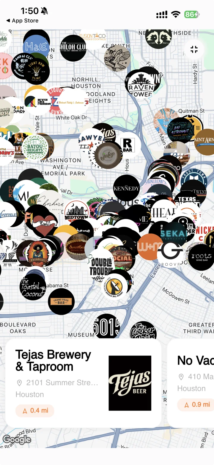 Barhop map discovery screen